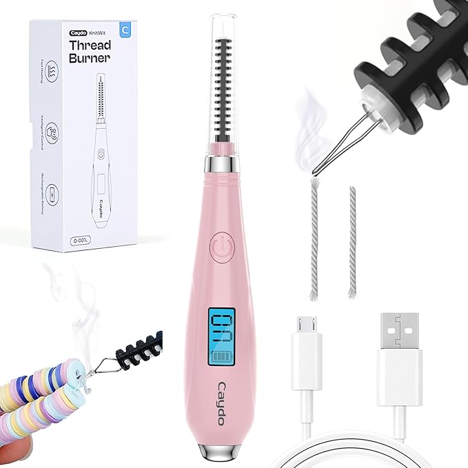 Caydo Thread Burner Tool, Pink USB Rechargeable Thread Zapper Burner Tool with LCD Display, Cautery Pen for Beading, Weaving, Sewing, Leather & Jewelry Making (Pink)