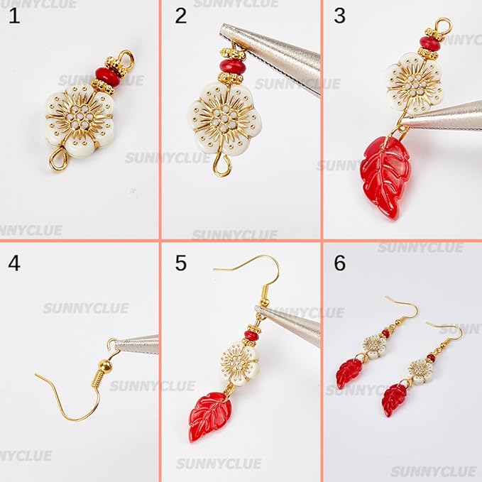 SUNNYCLUE 1 Box DIY 10 Pairs Boho Earring Making Kit Turquoise Charms Baroque Style Tibetan Gold Plating Metal Enlaced Spring Leaves Clear Flower Butterfly Charms for Jewelry Making Kits Women Adults