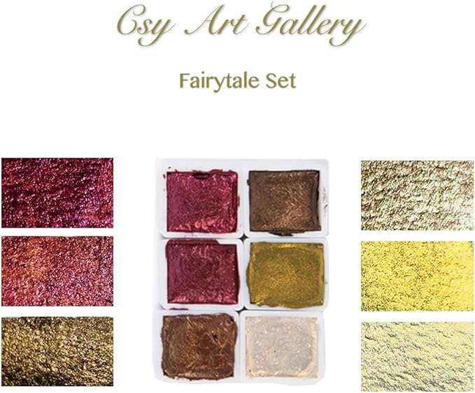 Csy Art Gallery Handmade Artist Watercolour Paints-Metallic Glitter - Retro Portable Metal Case-Pearlescent Sparkle Professional Soild Water Colour (Fairytale)