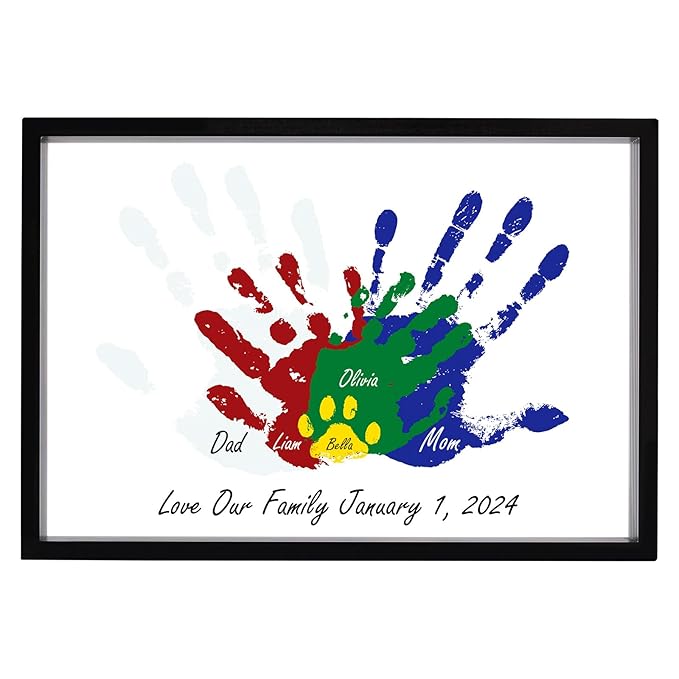 guanshiya family handprint kit, diy art print wooden frame for family night, gifts for new parents, adoption gifts, 5 non-toxic paints (black)