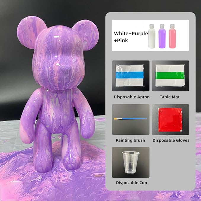 HANDA DIY Painting Kit - Teddy Bear & Gloomy Bear Figures, Creative Home Decorations, Handmade Dolls, Gift for Birthday & Valentines (9.05 inch, Purple+White+Pink)