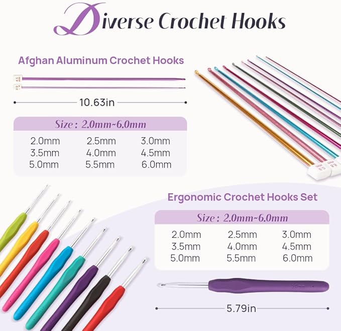 Lewhoo Crochet Kits for Beginner Adults, All Inclusive Crochet Set with 9 Size Crochet Hooks, Afghan Crochet Needles 2.0-6.0mm, 1136 Yards Yarn Skeins Balls,Knitting Kits Storage Organizer