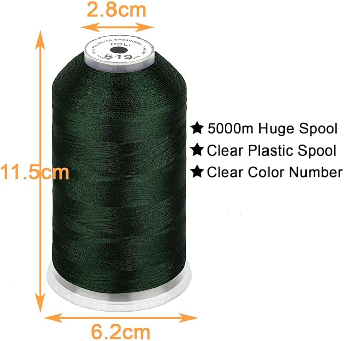 New brothread - Single Huge Spool 5000M Each Polyester Embroidery Machine Thread 40WT for Commercial and Domestic Machines - Olive Green