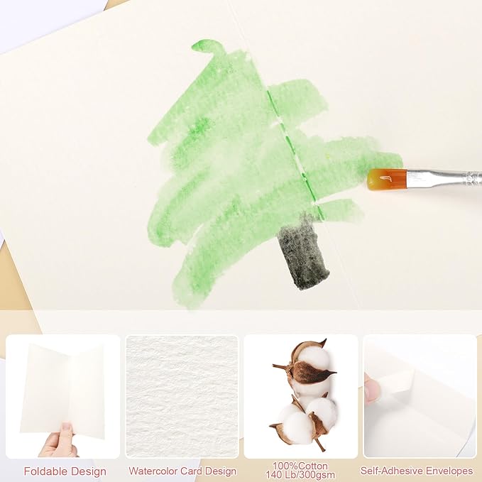 15 Sets Blank Watercolor Cards with Envelopes 4 x 6 in Cotton Watercolor Paper Cards 140lb/300GSM Foldable Watercolor Postcards with Envelopes for Greeting Cards Birthday Wedding Invitations