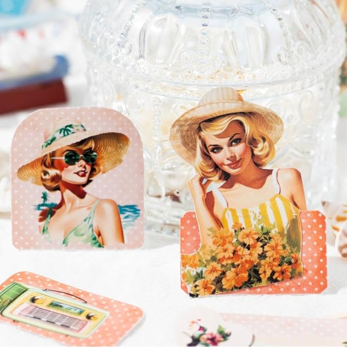 50 Sheets Precut Summer Vintage Scrapbook Stickers Book for Adults, Ephemera for Junk Journal Supplies, Antique Decorative Collage Stickers for Journaling, Scrapbooking, Scrap Book, Craft Arts