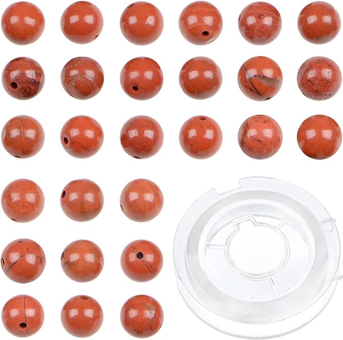 bymitel 140pcs natural crystal beads stone gemstone round energy healing loose beads with stretch cord for jewelry making bracelets anklets (red jasper, 8mm 140pcs)