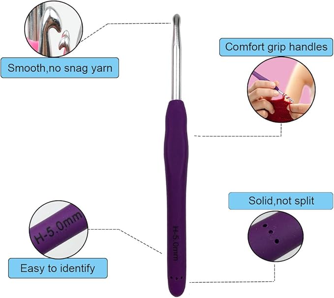 Mdoker Extra Long Crochet Hooks,Ergonomic Grip Soft Handles for Handmade DIY Crocheting,Crochet Hook Needles for Arthritic Hands,Size H/8(5.0MM)