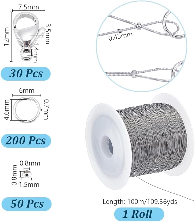 AHANDMAKER Jewelry Making and Repair Supplies Kit, Includes 304 Stainless Steel Spacer Beads, Lobster Claw Clasps, Jump Ring and Tiger Tail Wire, Jewelry Making Kit for DIY Bracelet Pendant, Earrings