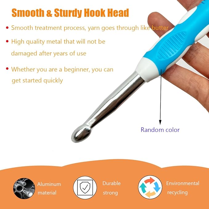 Mdoker Size M/13(9mm) Crochet Hook,Extra Long Crochet Hooks Needles for Arthritic Hands,Ergonomic Grip Soft Handles for Beginners and Experiecced Crochet Lover,Comfortable/Smooth/Ergonomic