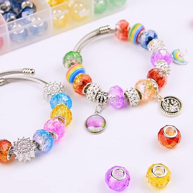 AIPRIDY 100Pcs 15x11mm Painting Murano Large Hole Glass Beads Mix Color with Silver Brass Cores European Charm fit Bracelet Necklace (Crack Up and Down Bicolor Faceted)