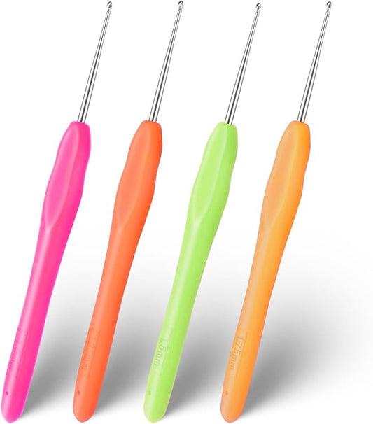 Molain 4 Pcs Crochet Hook Set, 1 mm, 1.25 mm, 1.5 mm, 1.75 mm - Small Size, Ergonomic Handle - Lace Crochet Hooks for Knitting Scarf, Gloves, Bags, Hats, Socks