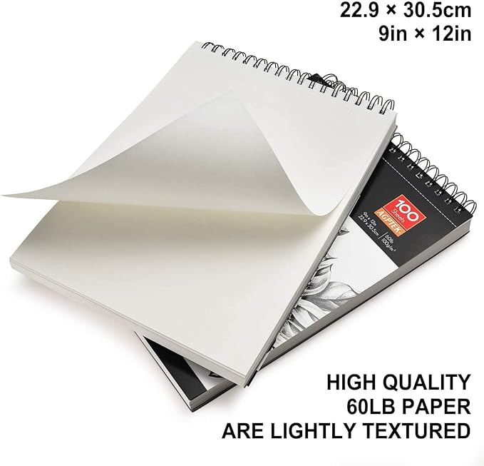 AGPtEK Sketch Book, Art Drawing Pad 9 X 12, 100 Sheets, 60lb/100g, 2 Pack