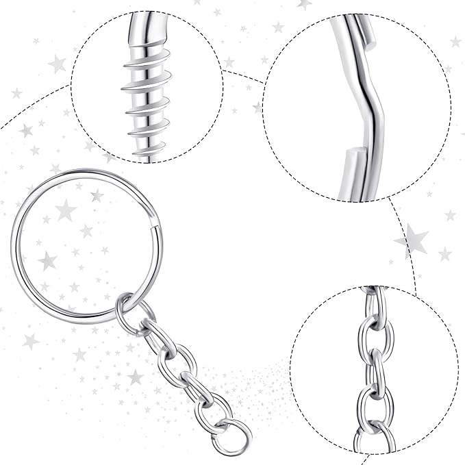 Hotop 360 Pcs Key Rings for Crafts Keychain Making Kit Including 90 Open Jump Rings Connectors, 180 Small Screw Eye Pins Hooks Bulk for DIY Keychain Supplies Crafts Jewelry Making(25 mm,Silver)