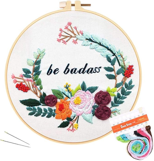 Louise Maelys Funny Embroidery Kits for Beginners Flower Wreath Cross Stitch Adults Needlepoint DIY Starter