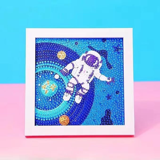 PERFECTSIGHT Cute 5D Diamond Art Kits with Wooden Frame, Kawaii DIY Painting Art for Adults Teen, Diamond Arts and Crafts Sets, Big Gem Full Drill Diamond Dots for Women Beginners (Space Astronaut)