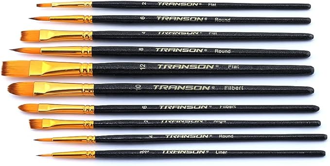 Transon 20pcs Art Painting Brush Set for Acrylic Watercolor Gouache Hobby Craft Face Painting Black