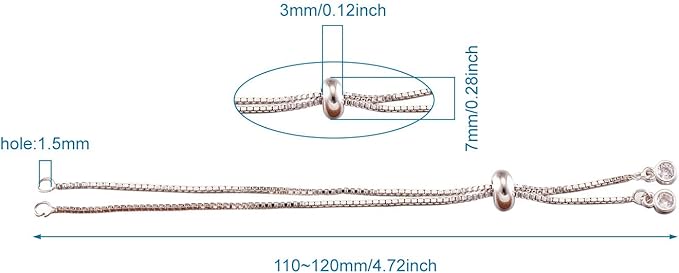 FASHEWELRY 10 Strands Adjustable Brass Bracelet Slider Extender Chains with Cubic Zirconia Ends 4-3/8" to 4-3/4"(110~120mm) Real Platinum Plated for DIY Jewelry Making