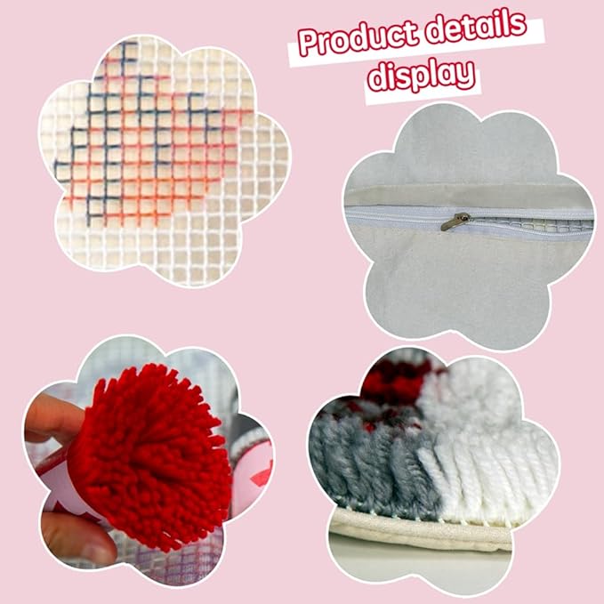 Latch Hook Kits Pillow Christmas Hat Crochet Yarn Cushion Colour Pre-Printed Canvas Rug Needlework DIY Pillowcase Hook and Latch Kit Home Arts Crafts Sofa Decoration 42x42cm/16X16inch