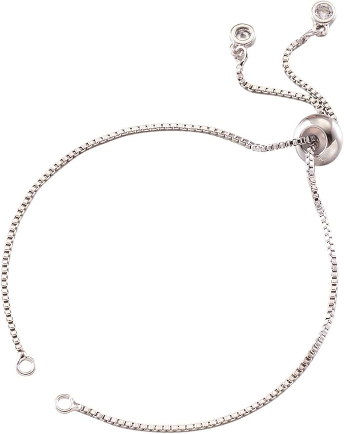 FASHEWELRY 20 Strands Adjustable Brass Bracelet Slider Extender Chains with Rhinestone Ends 4.72-4.96 Inch Real Platinum Plated for DIY Jewelry Making
