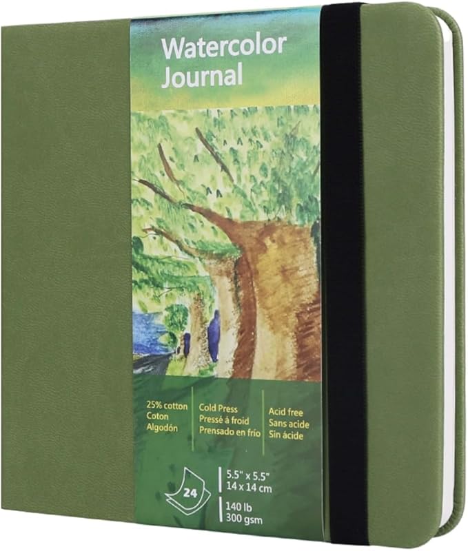 tumuarta Watercolor Journal,140 LB, 300 GSM, Cotton Paper, Cold Press, 24 Sheets, 48 Pages, Watercolor Paper Sketchbooks for Use As Travel Notebook and Mixed Media Pad, 5.5x5.5