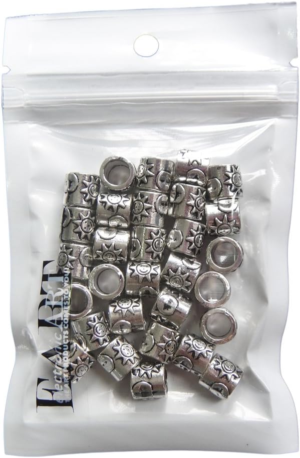 RUBYCA 50pcs Tibetan Silver Tone Spacer Beads Fit European Charms Bracelet Sun and Moon Design