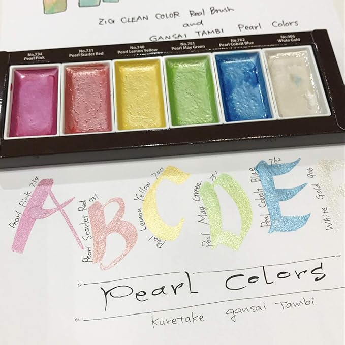 Kuretake GANSAI TAMBI 6 colors, 3 pack set, STARRY, PEARL, GEM, Watercolor Paint Set, Gold, Silver, Glitter, for Professional, Artist, Made in Japan
