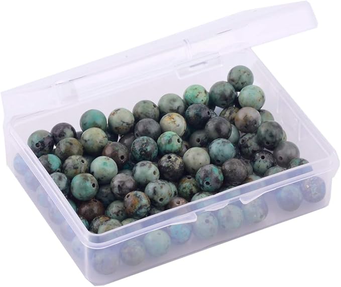 Natural Stone Beads 100pcs Round Genuine Real Stone Beading Loose Gemstones Hole Size 1mm DIY Smooth Bead for Bracelet Necklace Earrings Jewelry Making (African Turquoise Green, 8mm)
