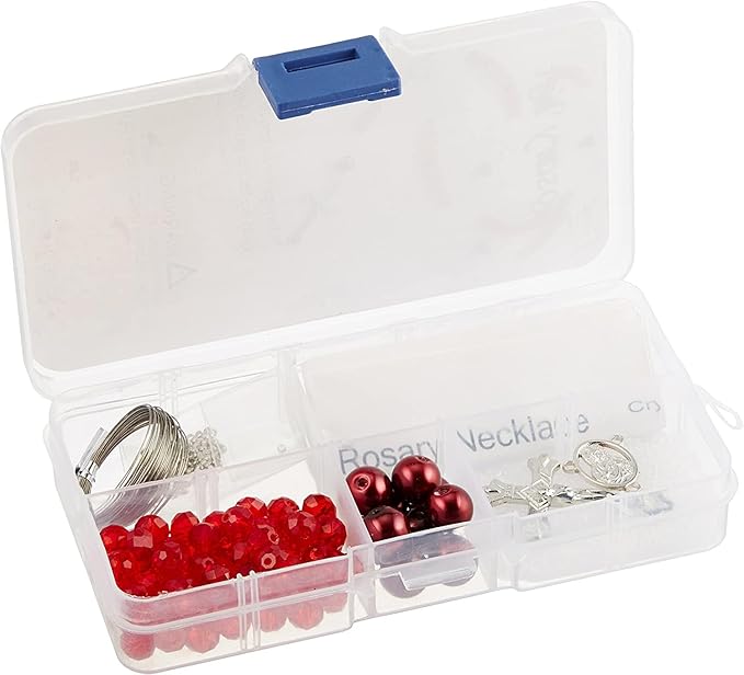 Linpeng Rosary Kit, Glass Beads Box, DIY Necklace Supplies, Catholic First Communion Gift for Kids, Dark Red, 1 kit