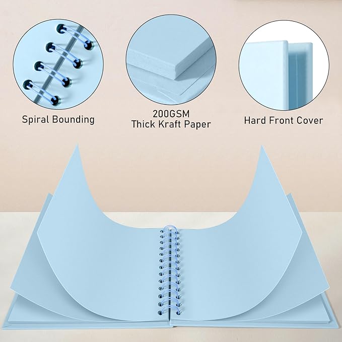 GOTIDEAL 8 x 8Inch Scrapbook Album,40 Pages Kraft Paper Photo Albums for Wedding&Anniversary,Family DIY Scrap Book Kits with Metallic Markers&Scrapbooking Stickers Corners(Blue)