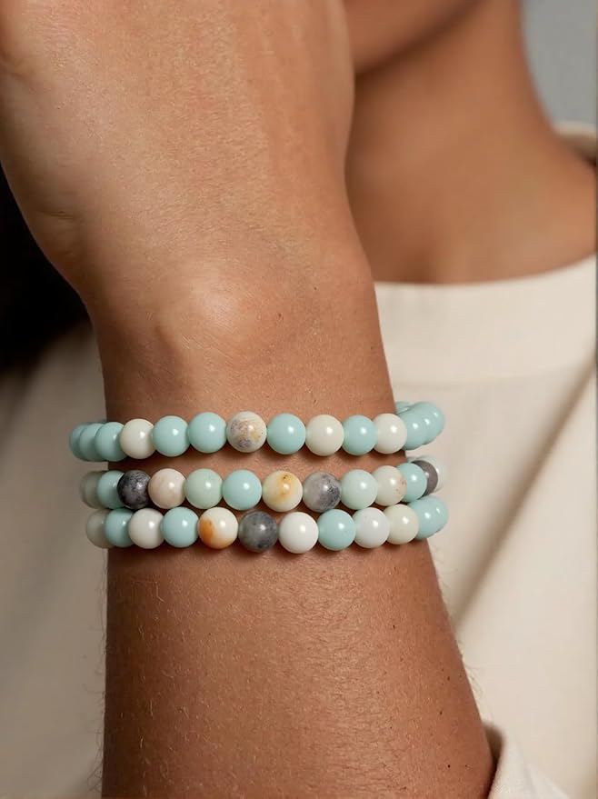 Stone Beads, 60pcs Amazonite, 6mm Round Loose Beads for Jewelry Making, Bracelets, with Bag, String & Card