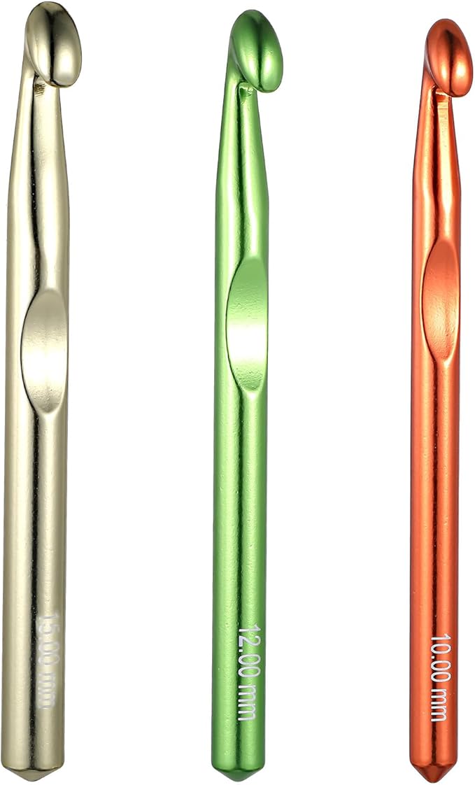 3pcs Large Crochet Hook, 15mm 12mm 10mm Aluminum Crochet Big Huge Crochet Hooks for Chunky Yarn Crochet Needles Big Standard Size Crochet Hooks