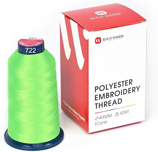 Poolin Embroidery Machine Thread Richword Selected Green 4000M 40WT Polyester Embroidery Thread – Smooth, Strong Single Spool for Home & Commercial Machines 0722