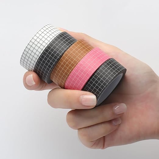 Mogoostry 2 Rolls Grid Washi Tapes 0.6inch Width Black Plaid Adhesive Paper Decorative Masking Tapes for DIY Craft Party Decor Gift Wrapping Box Label