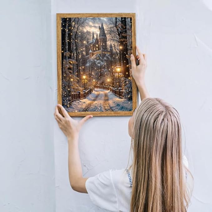 STGLCR Christmas Night Castle Diamond Art Painting Kits for Adults, Road Diamond Art Kits for Beginners, DIY Winter Gem Art Craft for Home Wall Decor, Great Gift 16x12inch Christmas