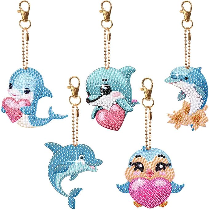Diamond Painting Keychains Kits, Double Sided Diamond Art Keyrings for Adults, DIY Art Key Rings Ornaments Kits