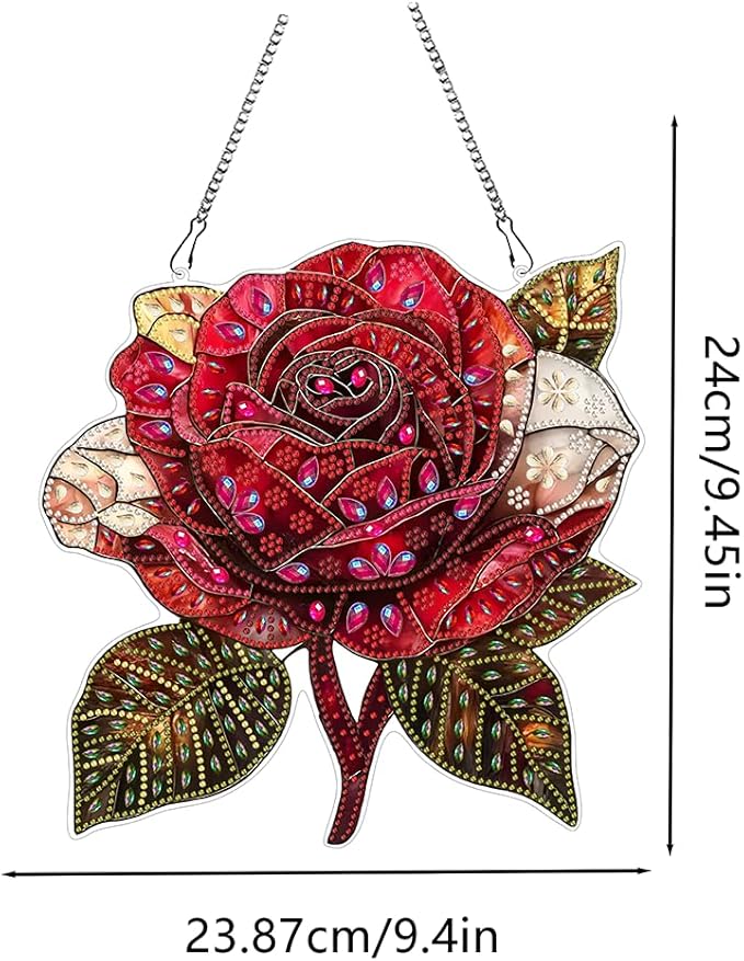hyzsj DIY Hanging Diamond Art Pendant Painting Kit Rose, Special Crystal Gem Craft Painting Kit Ornament 9.4x9.4inch