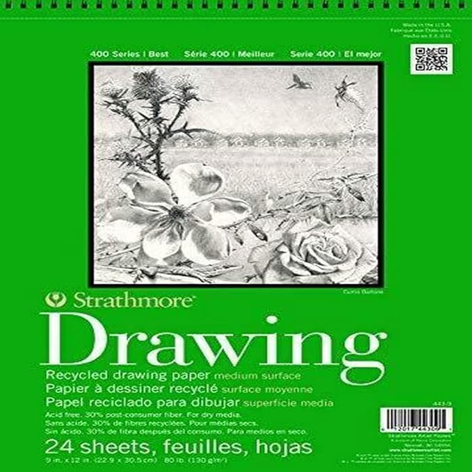 Strathmore 400 Series Recycled Drawing Pad, Medium Surface, 11"x14" Wire Bound, 24 Sheets