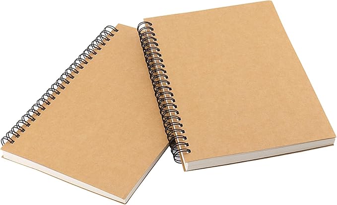 KINJOEK 20 PCS A5 Sketchbooks Bulk, 120 Pages 60 Sheets Side Spiral Bound Sketch Pads, A5 Kraft Cover Blank Spiral Notepads for Drawing, Sketching, Painting, Writing