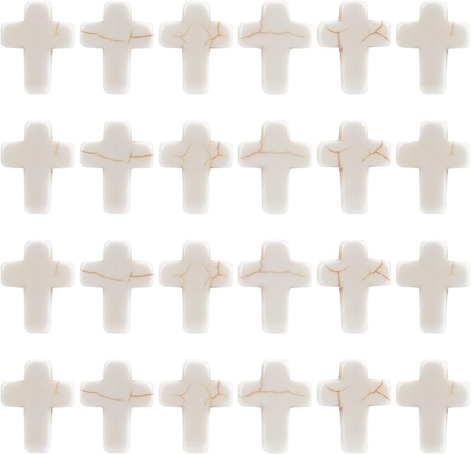 SUNNYCLUE 1 Box 100Pcs White Turquoise Cross Beads Synthetic Turquoise Stone Bead 12x16mm Easter Mini Small Cross Beads for Jewelry Making Charms Beading Supplies DIY Bracelet Necklace Adult