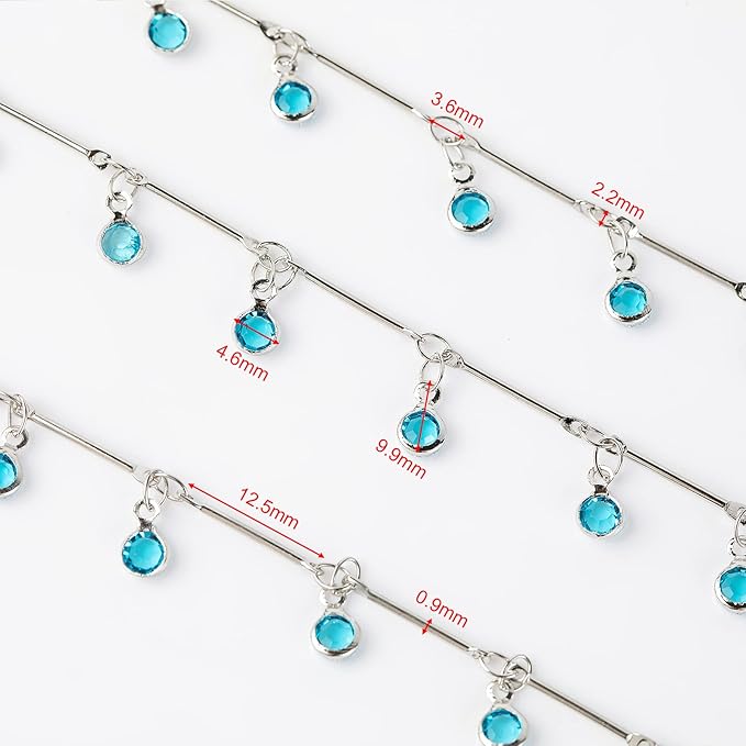 YOUBEIYEE Blue Glass Bead Chains for Jewelry Making, Dangle Crystal Silver Necklace Anklet DIY Chains Bulk with Open Jump Rings and Lobster Clasps