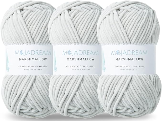 3PCS 3.5oz Chenille Yarn for Blankets Amigurumi: Soft Velvet Baby Yarn Blanket Knitting and Crocheting Bulky 5# Yarn 3 Skeins of 100g (Light Grey)