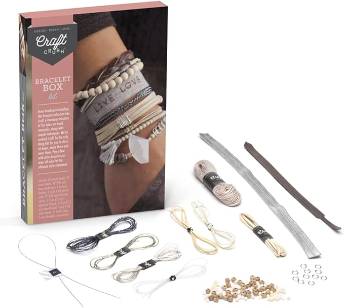 craft crush — bracelet box: neutrals — makes 9 amazing bracelets — crafting kits — for ages 13+, small