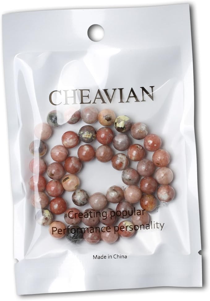 cheavian 45pcs 8mm natural plum blossom stone gemstone round loose beads for diy bracelet necklace earrings jewelry making 1 string 15 inches