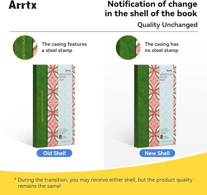 2 Pack Arrtx Watercolor Journal, 7.28x4.13'', 140 LB, 300 GSM, 100% Cotton Paper, Hot Press, 48 Sheets, Hardcover Watercolor Sketchbook for Use As Travel Notebook for Artists Adults Students