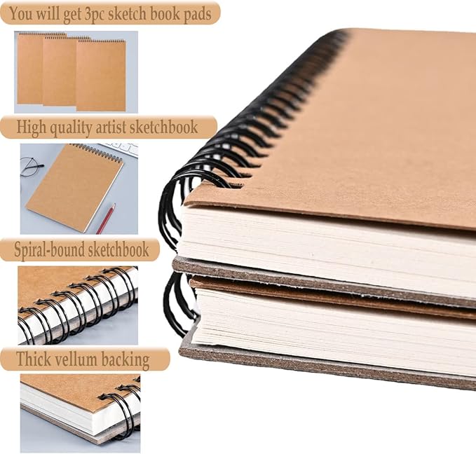 Mixed Media Sketch Pad,5.5" x 8.5" Spiral Bound (98lb/160gsm), 90 Sheets, Pack of 3, Durable Acid Free Sketchbook Hardcover Sketchbook, for Wet and Dry Media, Drawing, Painting (3 Pack- 5.5"X8.5")