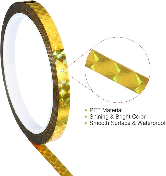 PATIKIL Prism Tape 0.3 Inch x 55 Yards, Holographic Metalized Reflective Adhesive for Detailing Accent Wall Decor Art, Gold