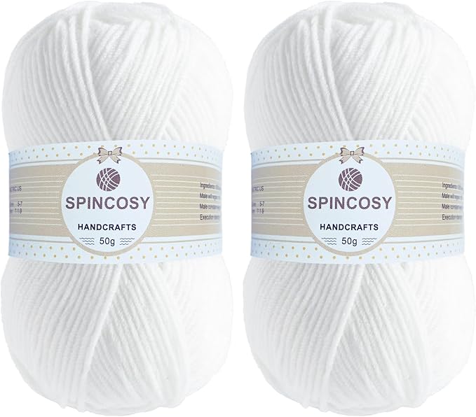 2 Pcs Crochet Yarn, Feels Soft 280 Yards Assorted Colors 4ply Acrylic Yarn,Yarn for Crochet & Hand Knitting (White)