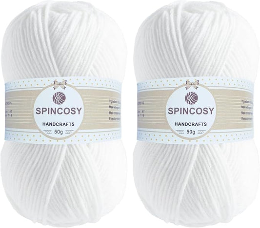 2 Pcs Crochet Yarn, Feels Soft 280 Yards Assorted Colors 4ply Acrylic Yarn,Yarn for Crochet & Hand Knitting (White)