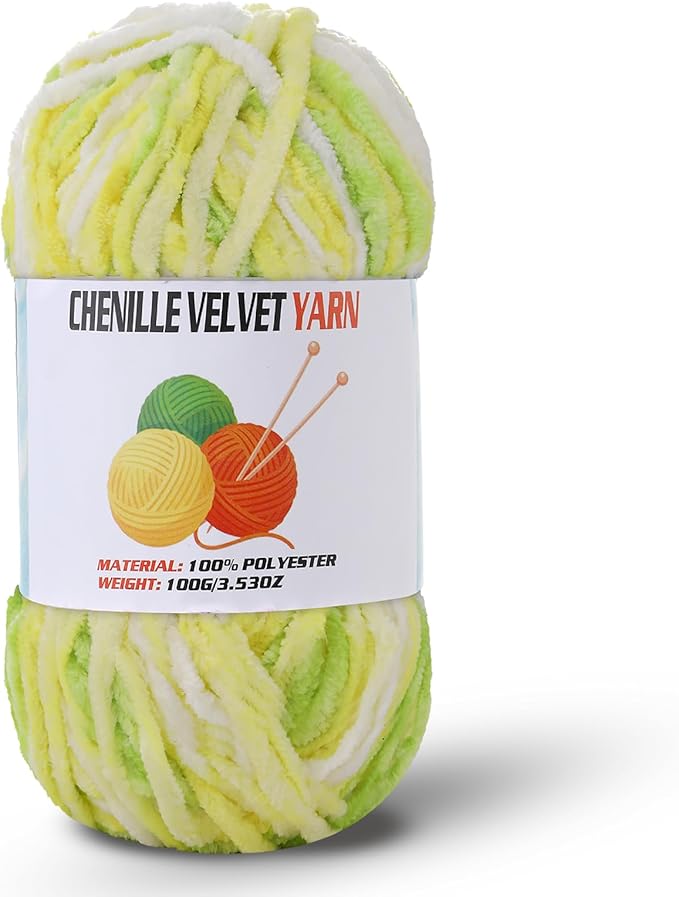 Velvet Chenille Chunky Yarn, Handcrafts Weaving Soft Chenille Yarn for Crocheting Clearance, Used for Making Baby Yarn Blanket, Clothes, Knitting Creations (1 - Colorful - A)