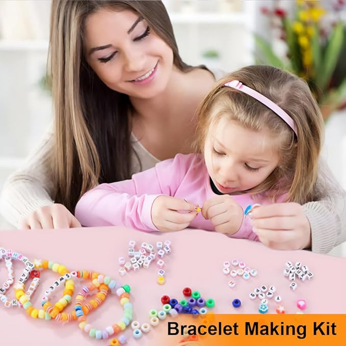 4000+Pcs Pony Beads Bulk, 6*9mm| Friendship Bracelet Making Kit with Assorted Color Plastic Beads in 2 Storage Boxes with 20m Crystal, 30m Elastic String, 3X Braided Ropes & Scissor| Ideal for Jewelry
